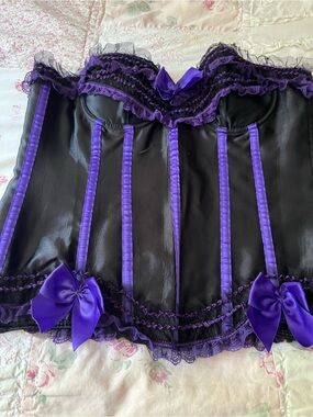 Black & Purple Satin Bustier Corset Top